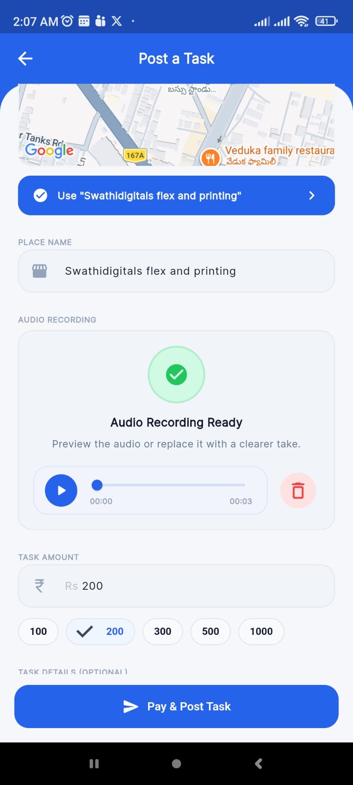 MICTO post task screen with voice-first task posting